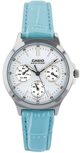 Casio, Women’s Watch Analog, Silver Dial Blue Leather Band, LTP-V300L-2AUDF